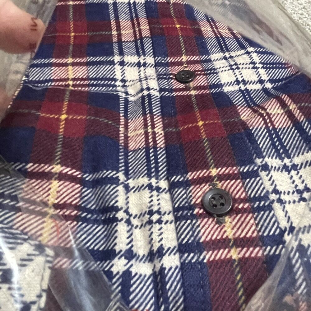 Coleman Mens Flannel Shirt Large XL Button Front Long Sleeve Burg/Navy Plaid - Picture 3 of 4
